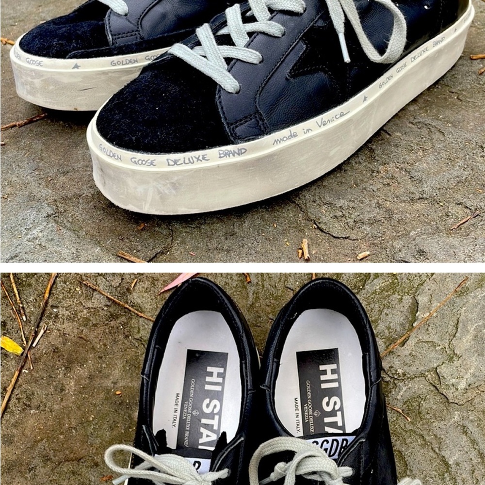 WOMENS GOLDEN GOOSE HI STAR BLACK LEATHER LOW TOP PLATFORM SNEAKERS - 9 Cute - Picture 8 of 10